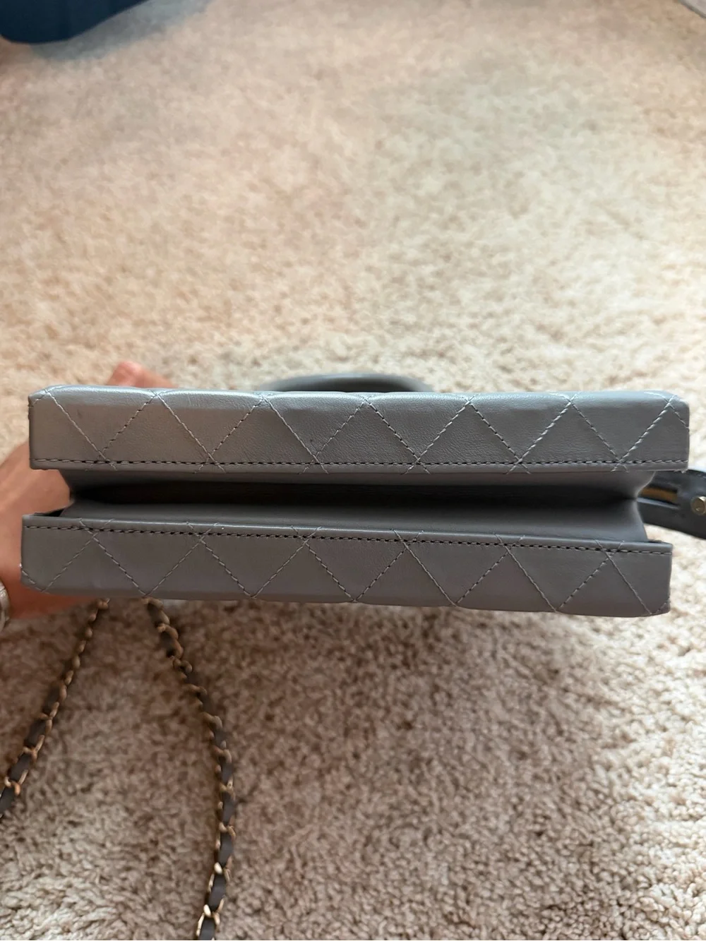 CHANEL Quilted Gray Mini Vanity Crossbody Bag with Gold Chain Authentic